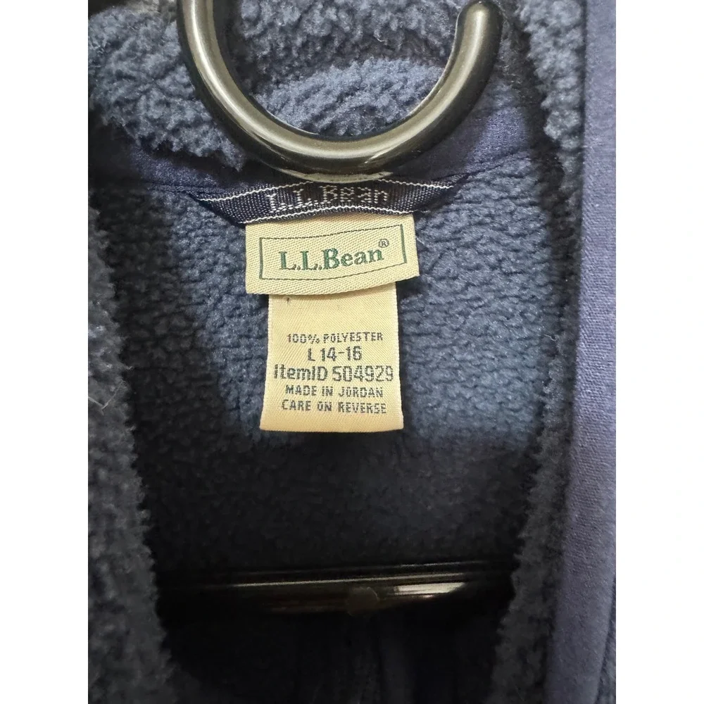 LL Bean Kids Sweater Fleece Hooded Jacket Navy Blue L 14-16 504929